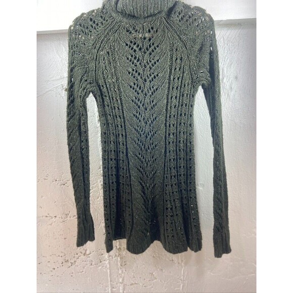 SLEEPING ON SNOW WOMENS SMALL GREEN CABLE KNIT COWL NECK SWEATER DRESS SHORT - Picture 1 of 3